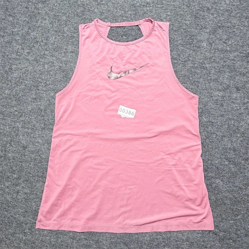 Nike Pro Dri-FIT Tank Top Womens Size M Pink Reflective Logo Sleeveless